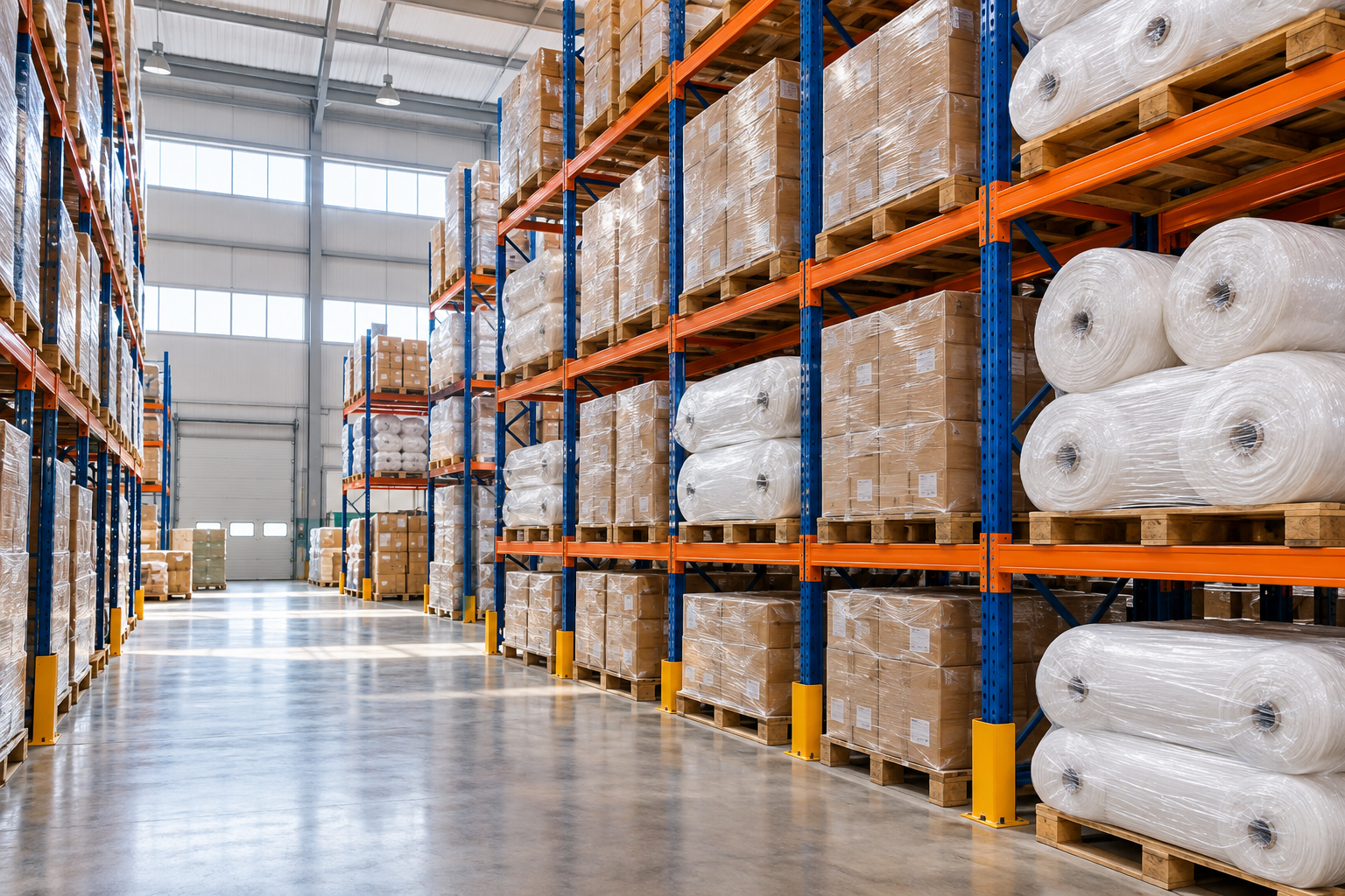 Almacén con materiales y mercancía organizada